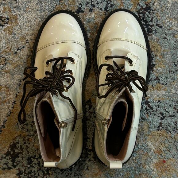 Schutz Combat Boots Andorra Patent Embedded Crystal Detail Block Heel Size 10B - Picture 9 of 9